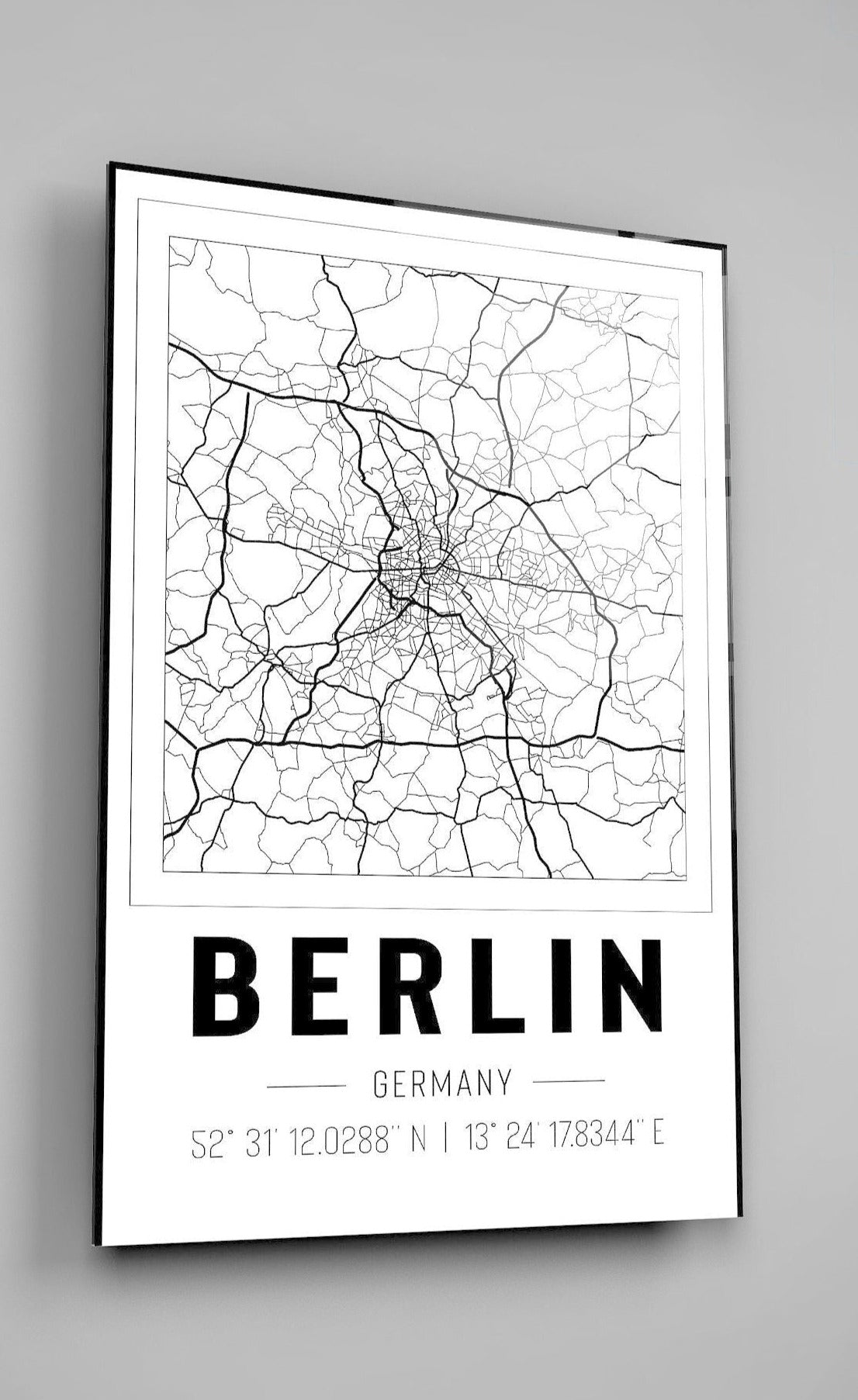 Berlin Germany City Map With Co Ordinates High Gloss Acrylic Glass Wall Art Ready To Hang