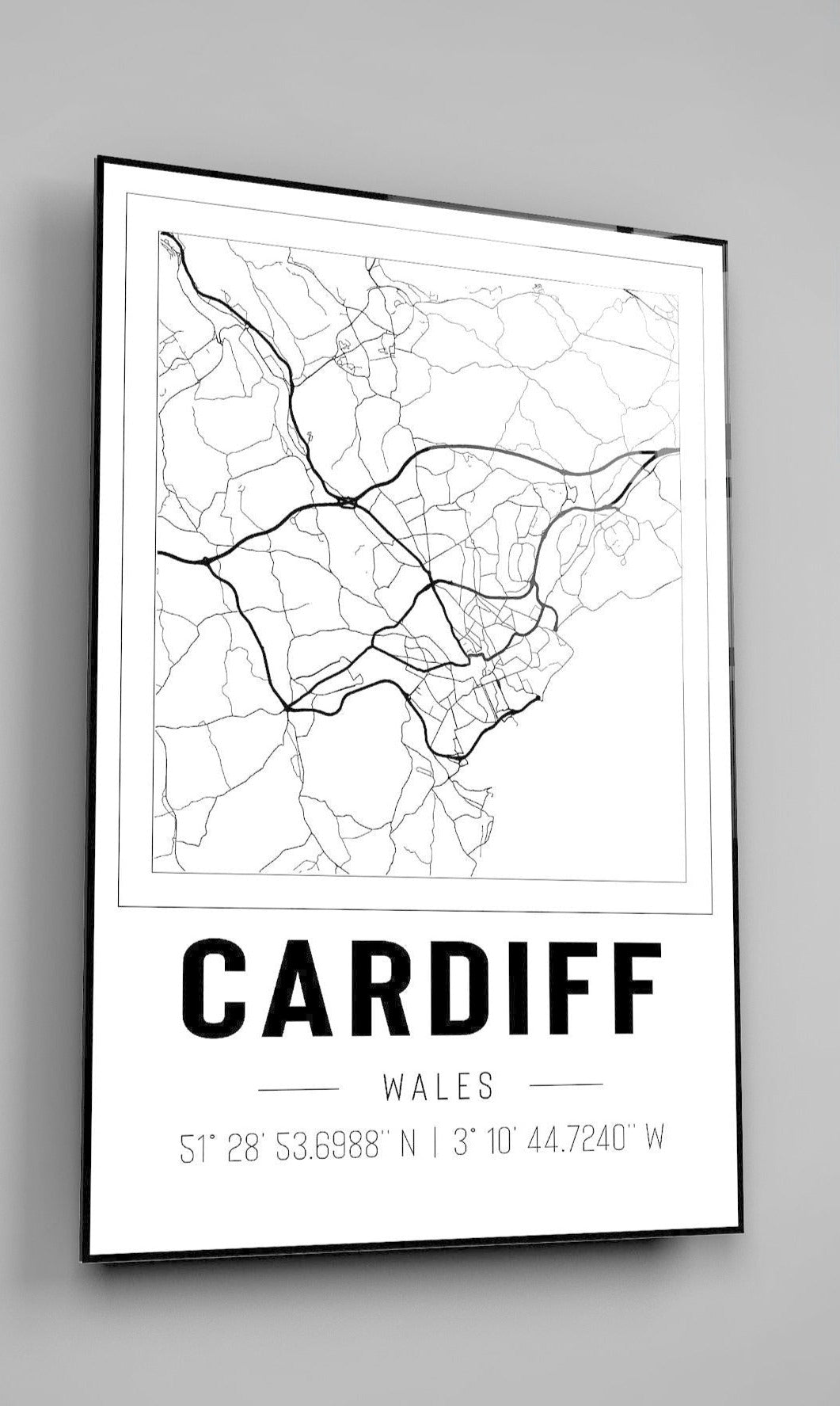 Cardiff Wales City Map With Co Ordinates High Gloss Acrylic Glass Wall Art Ready To Hang