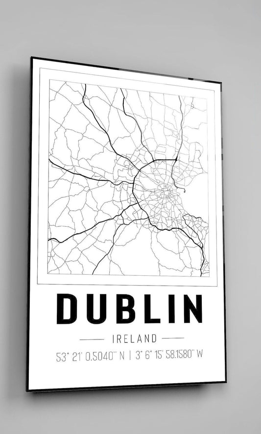 Dublin Ireland City Map With Co Ordinates High Gloss Acrylic Glass Wall Art Ready To Hang