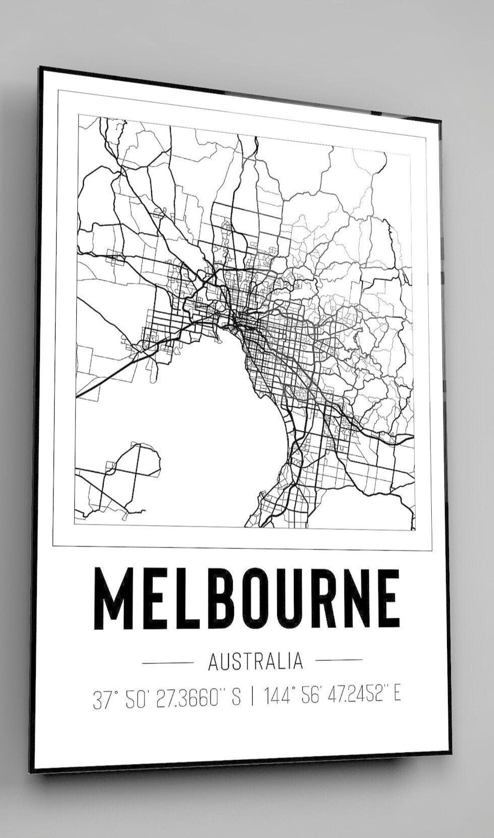 Melbourne Australia City Map With Co Ordinates High Gloss Acrylic Glass Wall Art Ready To Hang