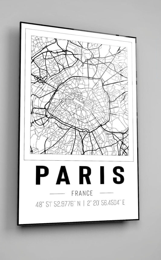 Paris France Map With Co Ordinates High Gloss Acrylic Glass Wall Art Ready To Hang