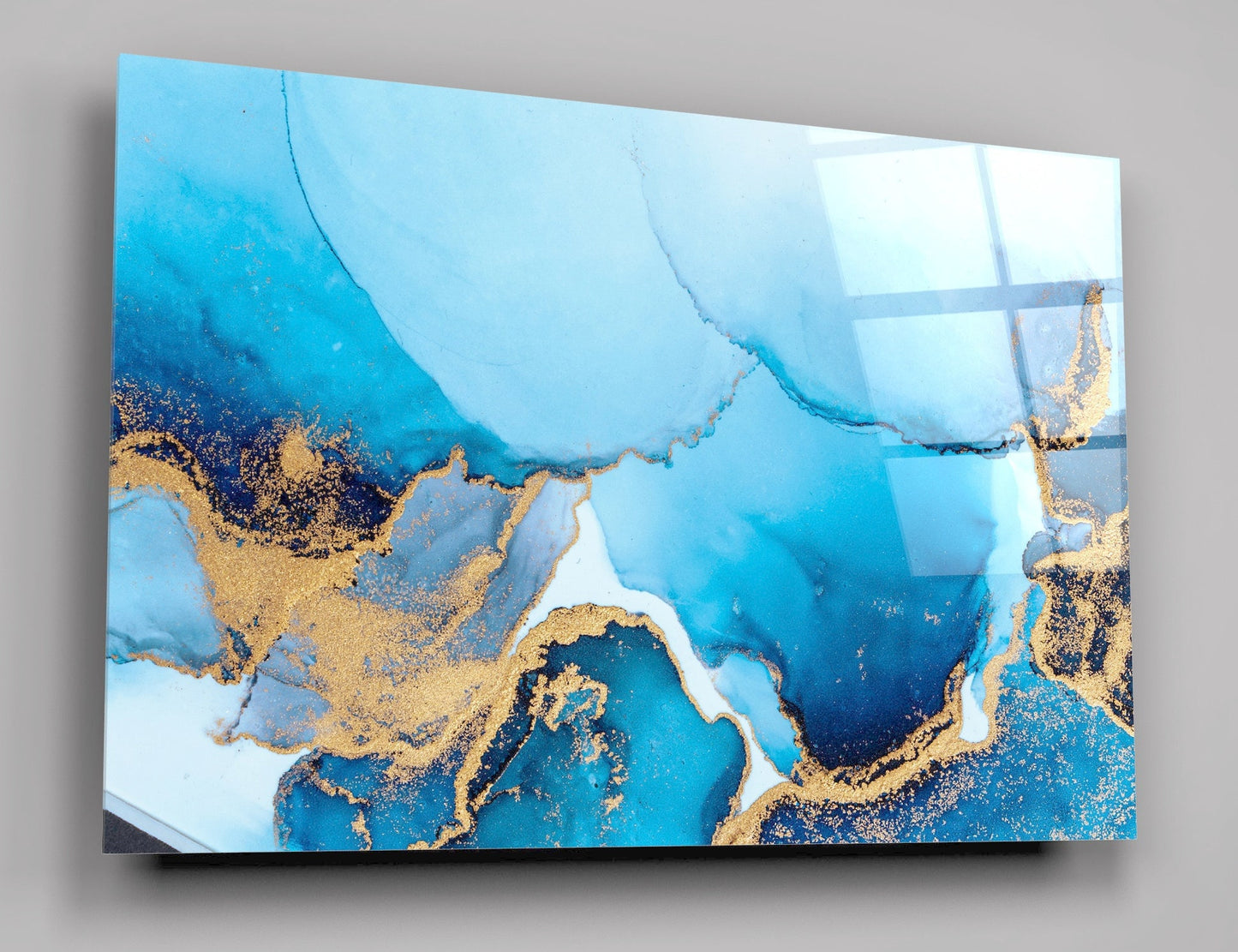 Luxury Blue Abstract Marble Background High Gloss Acrylic Glass Wall Art Ready To Hang