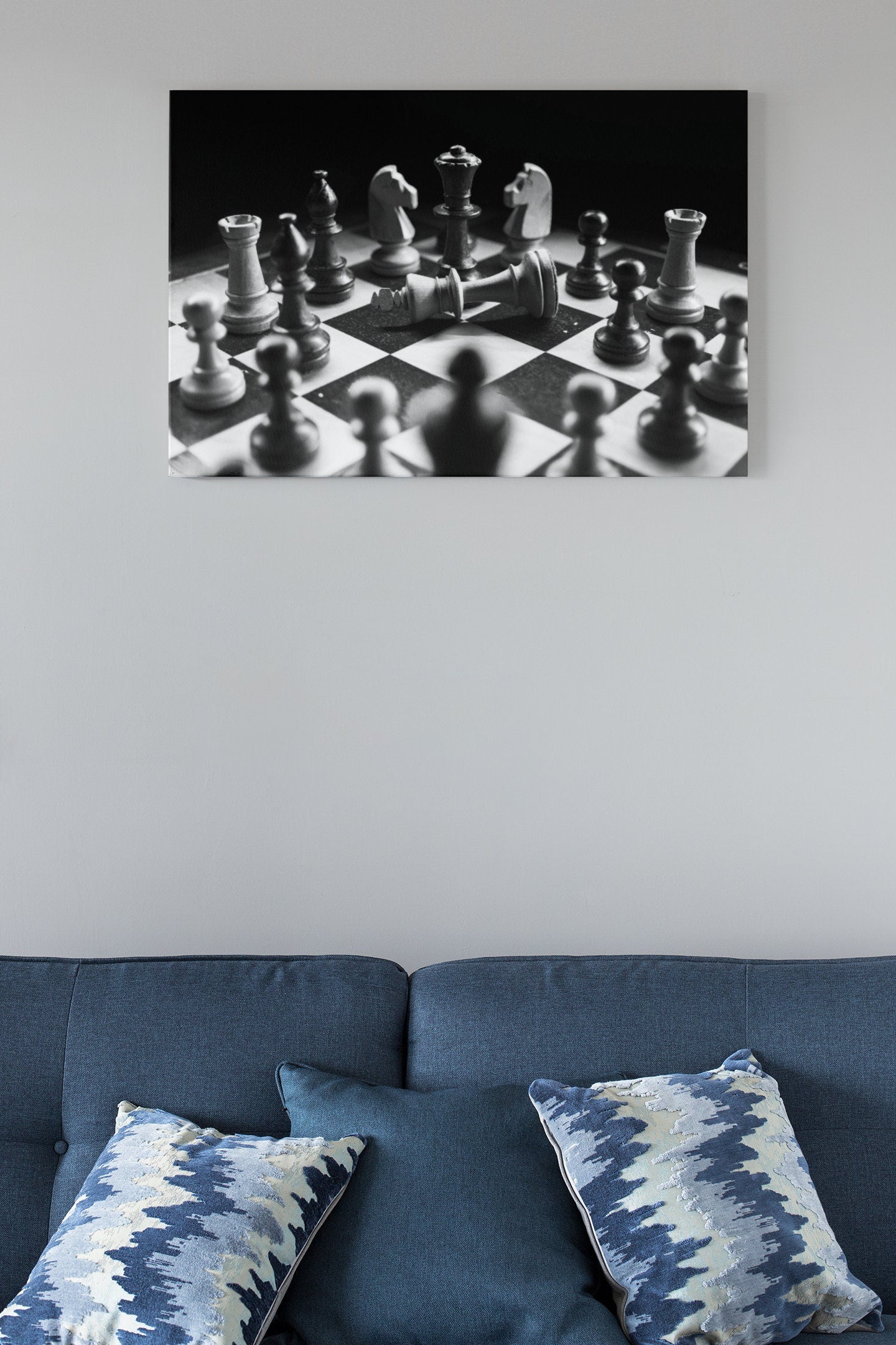 Chess Pieces On Board, Gray And Black Chess Board, Checkmate High Gloss Acrylic Glass Wall Art Ready To Hang