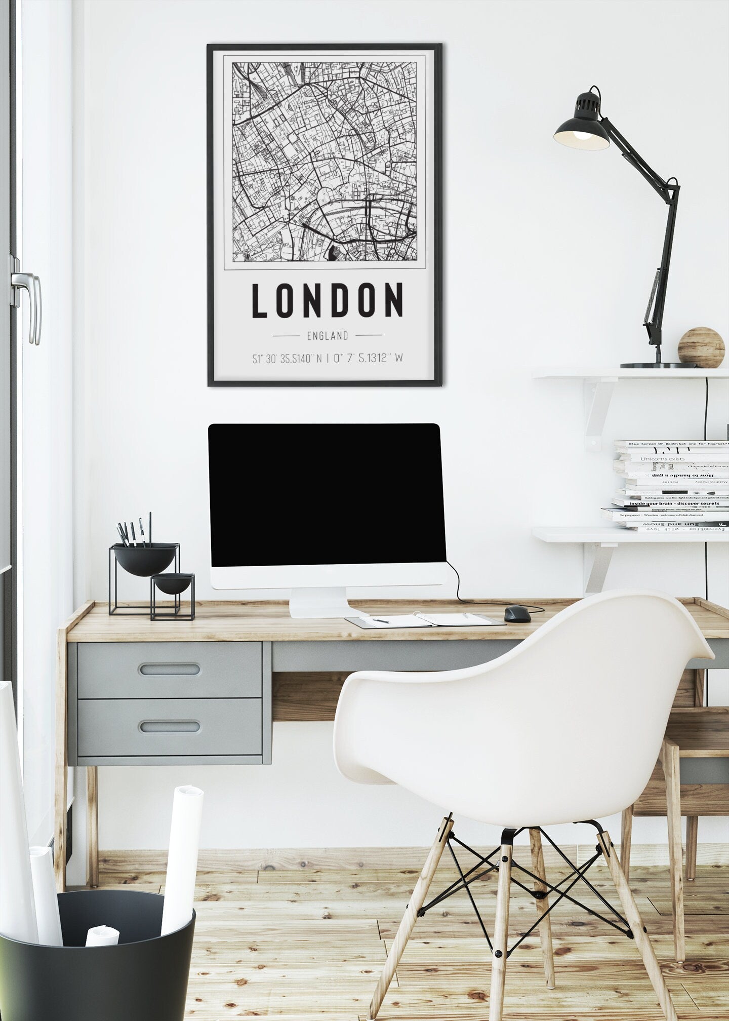 London England City Map With Co Ordinates High Gloss Acrylic Glass Wall Art Ready To Hang