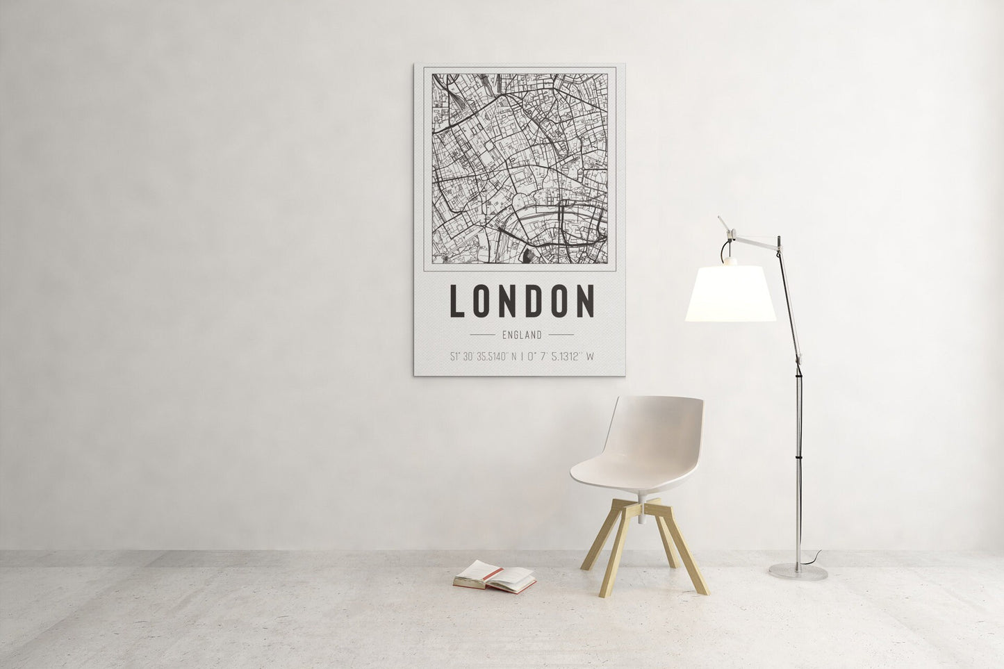 London England City Map With Co Ordinates High Gloss Acrylic Glass Wall Art Ready To Hang