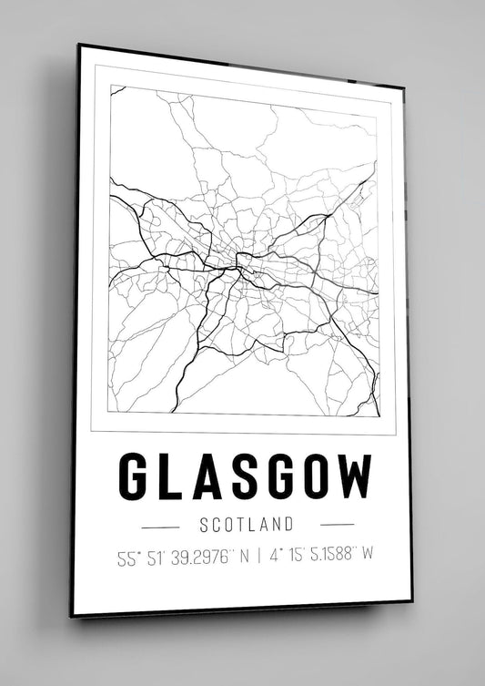 Glasgow Scotland City Map With Co Ordinates High Gloss Acrylic Glass Wall Art Ready To Hang