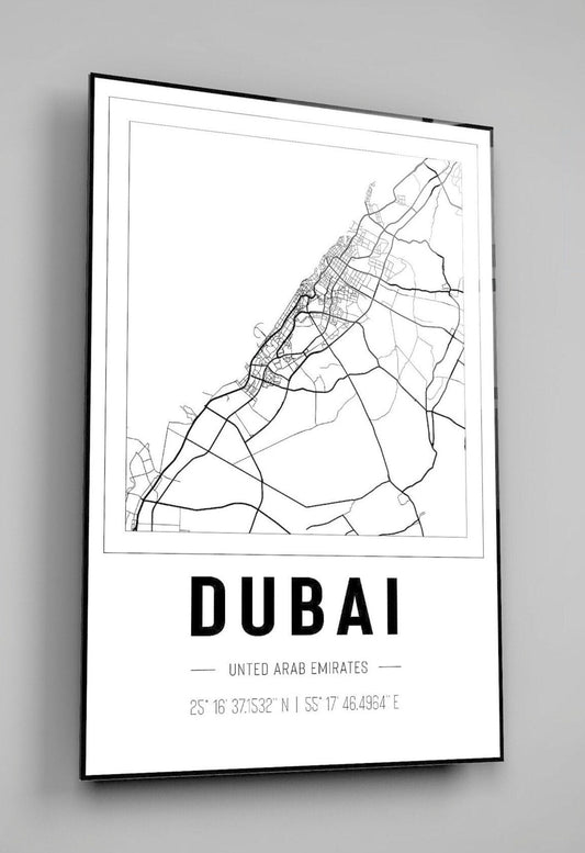 Dubai United Arab Emirates City Map With Co Ordinates High Gloss Acrylic Glass Wall Art Ready To Hang