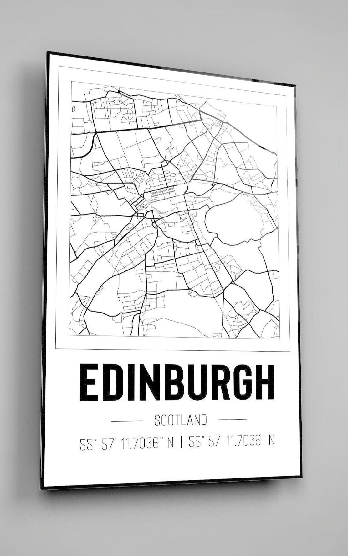 Edinburgh Scotland City Map With Co Ordinates High Gloss Acrylic Glass Wall Art Ready To Hang