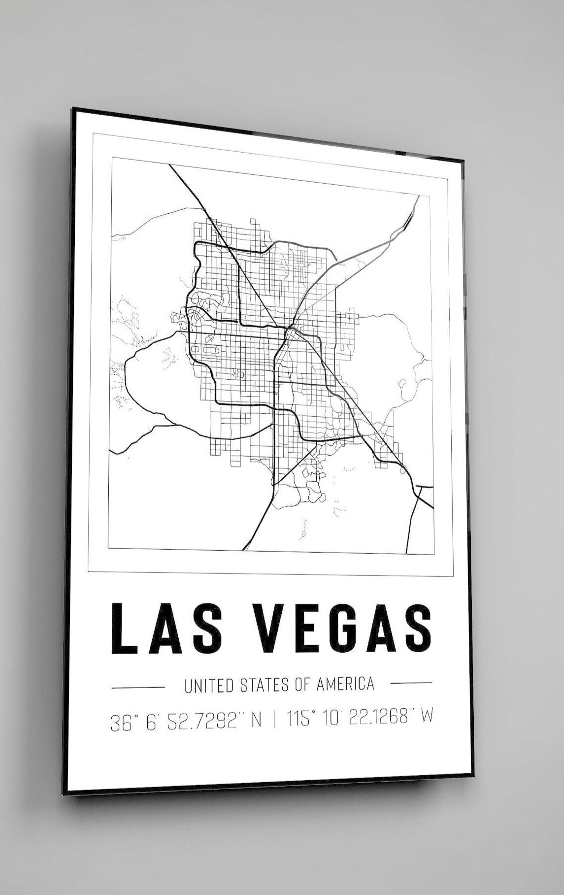 Las Vegas Nevada USA City Map With Co Ordinates High Gloss Acrylic Glass Wall Art Ready To Hang