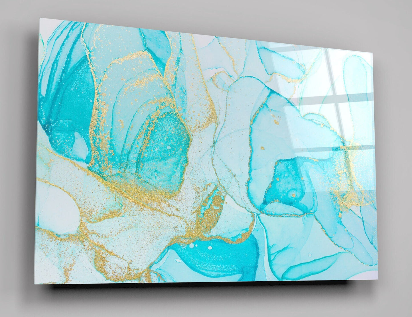 Alcohol Ink Blue And Gold Abstract Background Ocean Style High Gloss Acrylic Glass Wall Art Ready To Hang