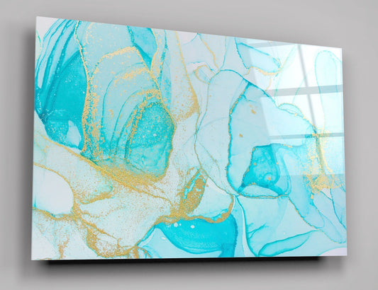 Alcohol Ink Blue And Gold Abstract Background Ocean Style High Gloss Acrylic Glass Wall Art Ready To Hang