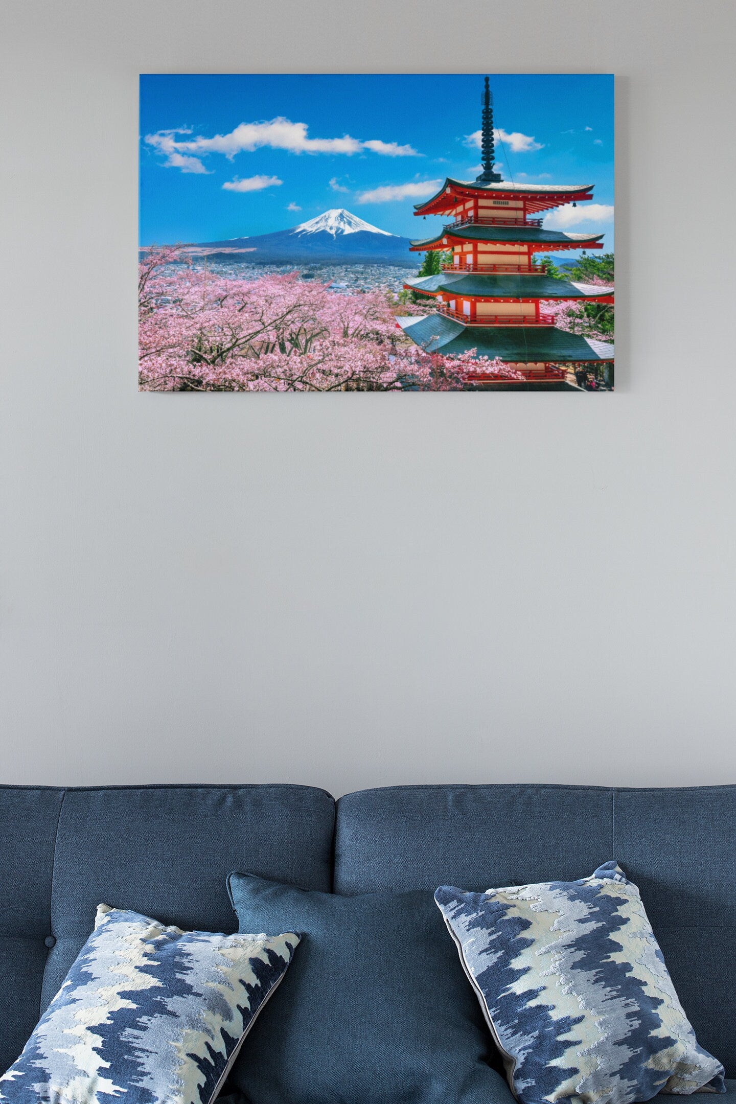 Cherry Blossoms In Spring, Chureito Pagoda And Fuji Mountain In Japan High Gloss Acrylic Glass Wall Art Ready To Hang