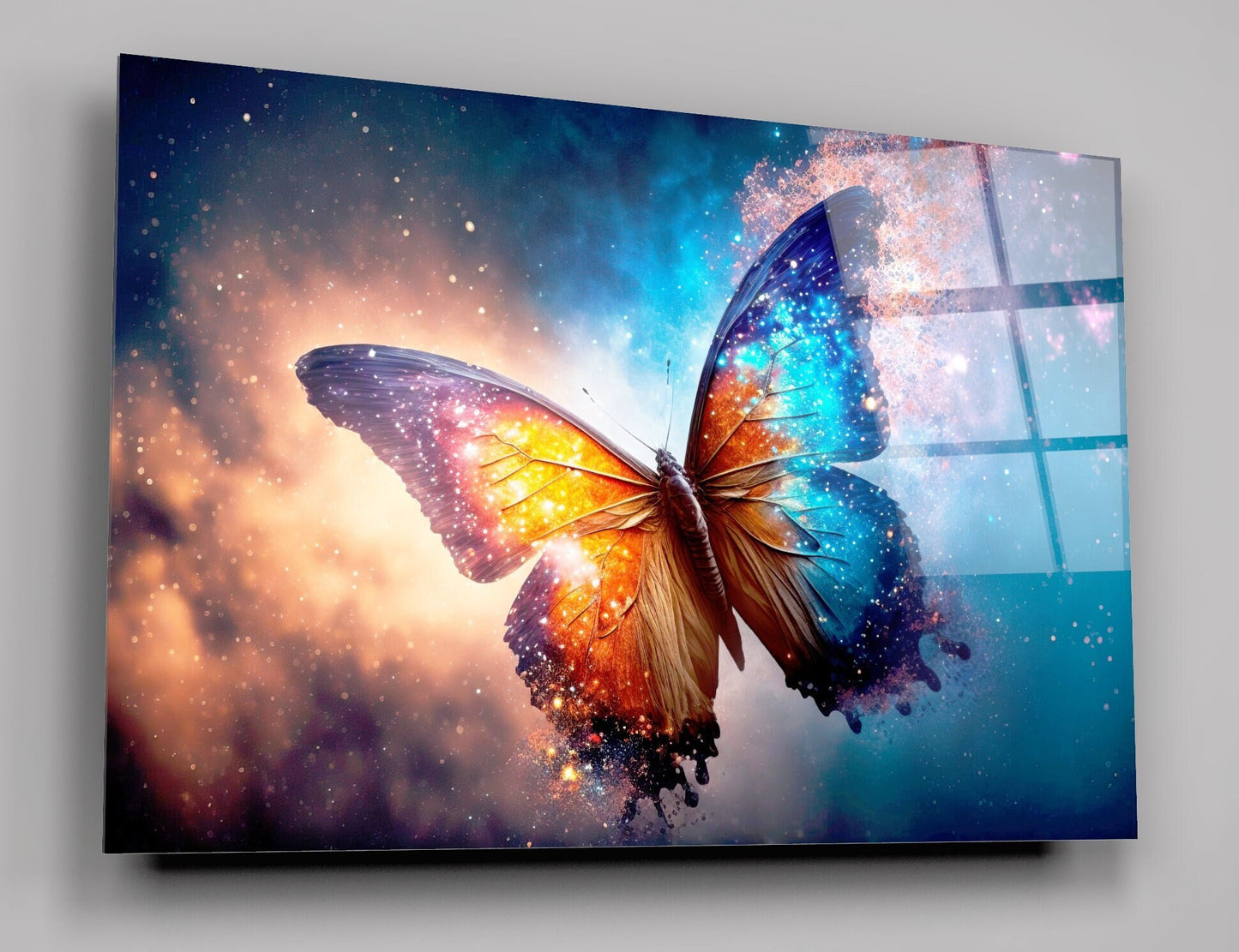 Morpho Achilles Multicoloured Butterfly High Gloss Acrylic Glass Wall Art Ready To Hang