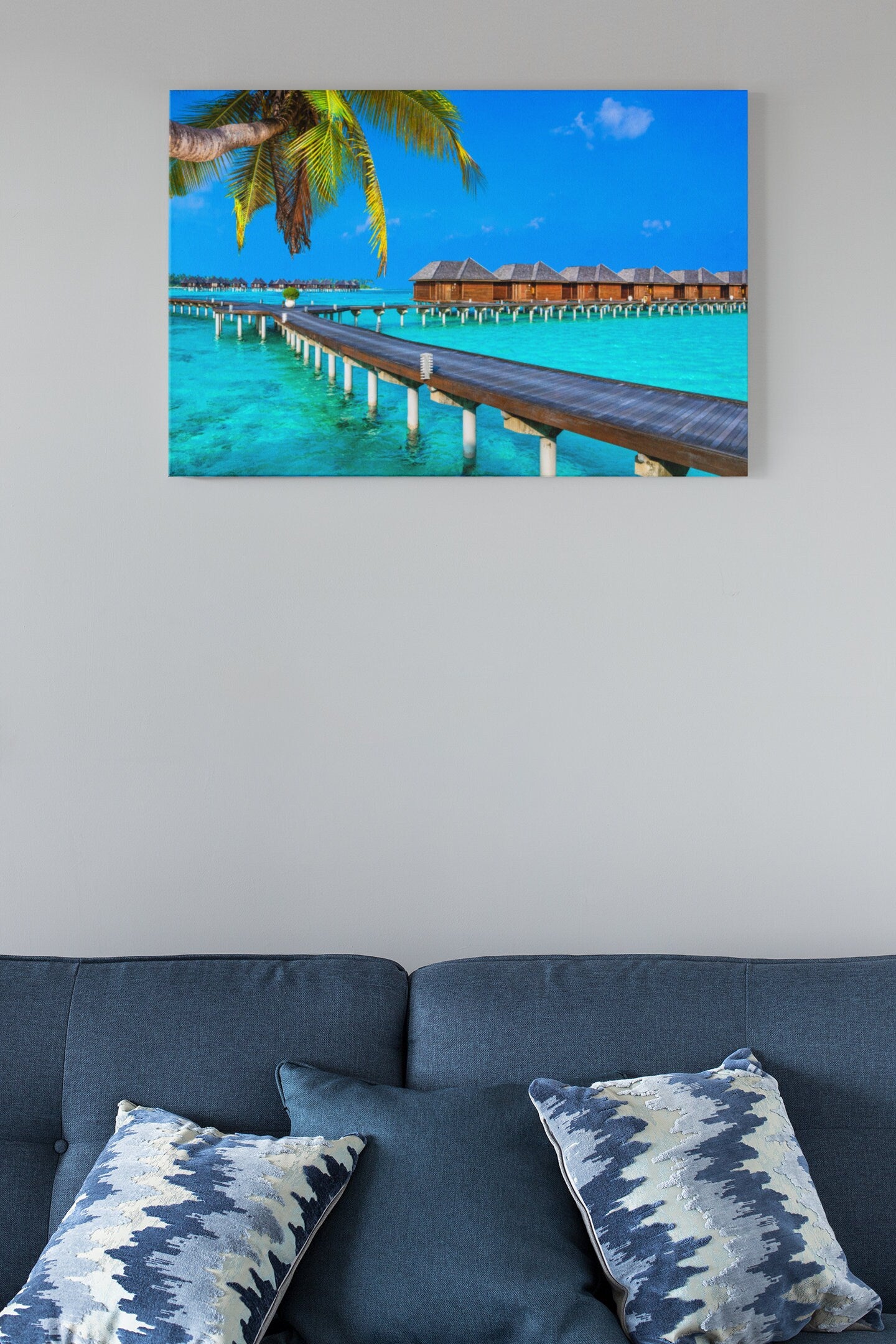 Luxury Vacation Water Bungalows In The Maldives High Gloss Acrylic Glass Wall Art Ready To Hang