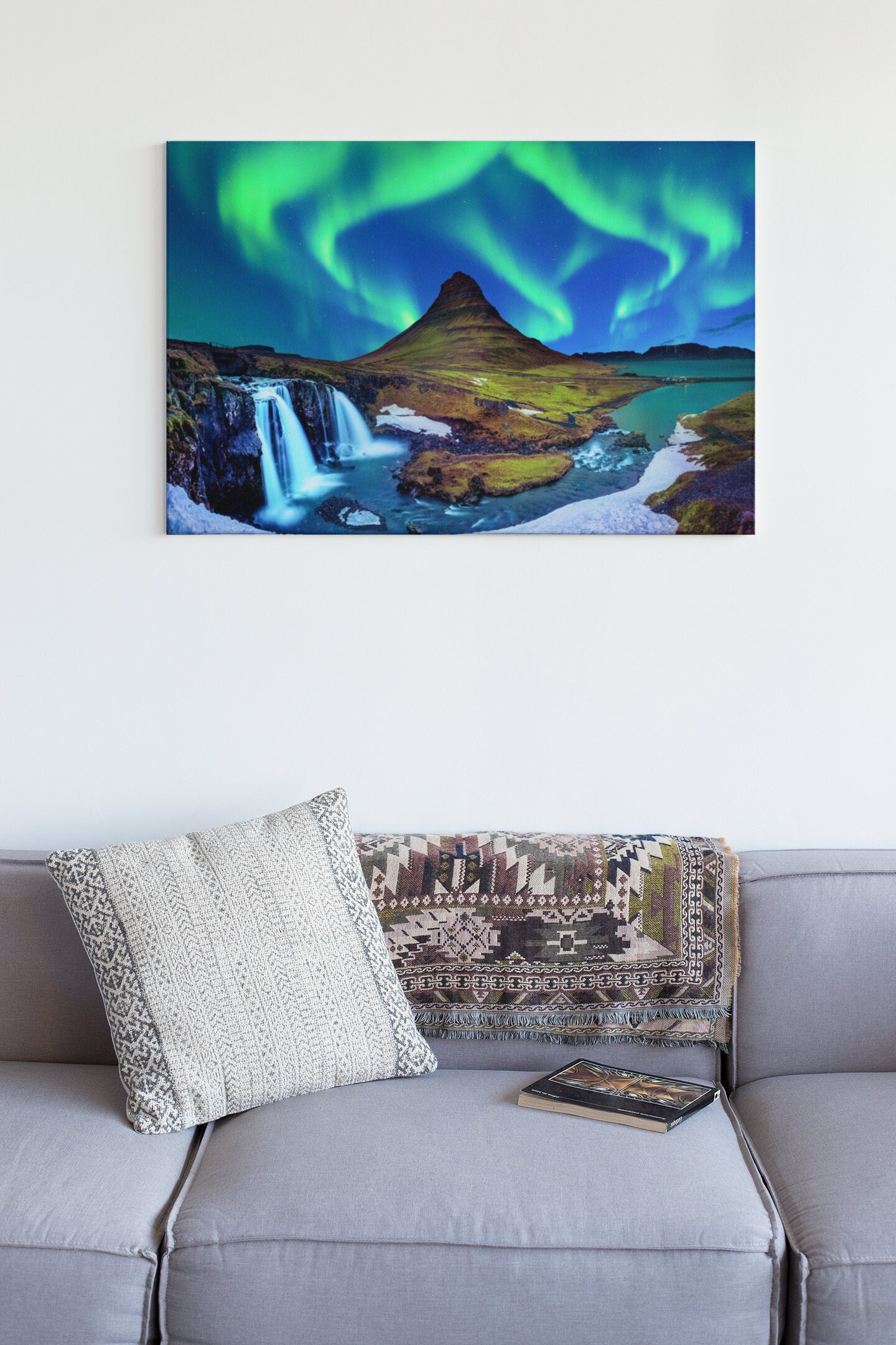 Stunning Northern Lights, Aurora Borealis At Kirkjufell In Iceland High Gloss Acrylic Glass Wall Art Ready To Hang