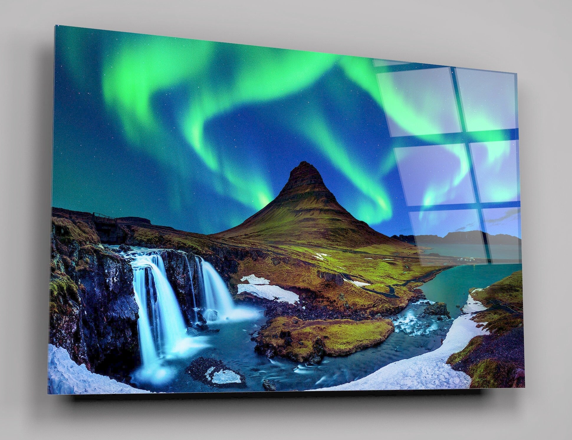 Stunning Northern Lights, Aurora Borealis At Kirkjufell In Iceland High Gloss Acrylic Glass Wall Art Ready To Hang