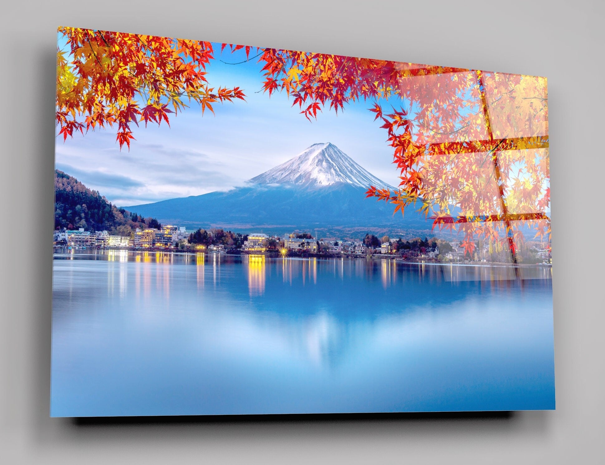 Fuji Mountain And Kawaguchiko Lake In Autumn Japan High Gloss Acrylic Glass Wall Art Ready To Hang