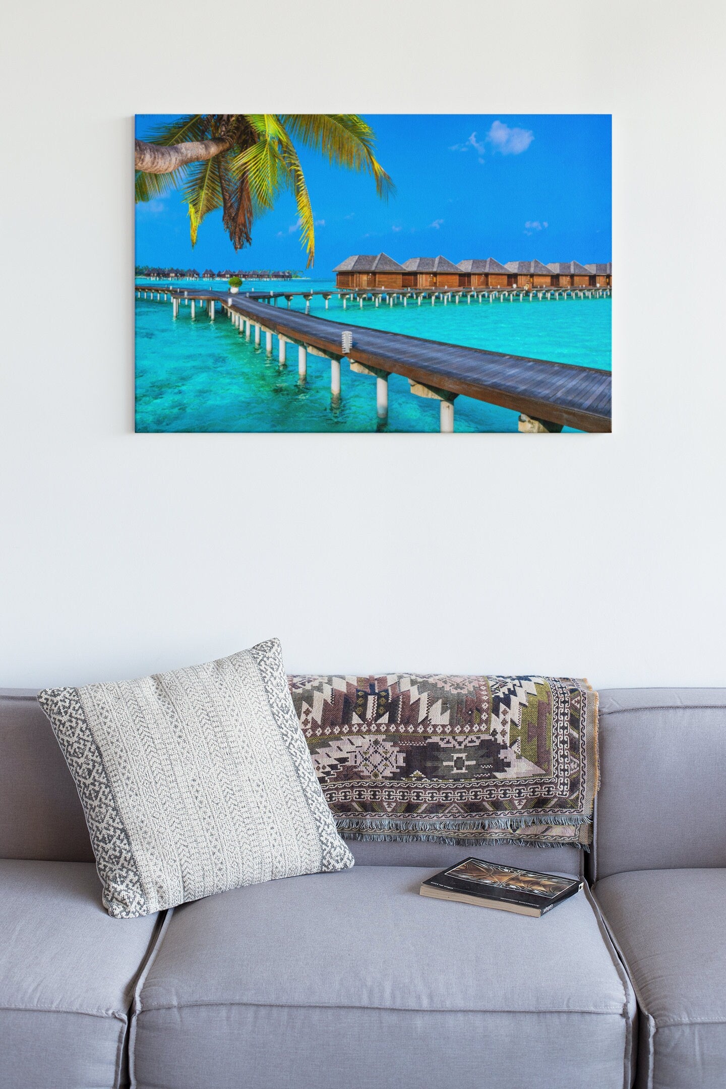 Luxury Vacation Water Bungalows In The Maldives High Gloss Acrylic Glass Wall Art Ready To Hang