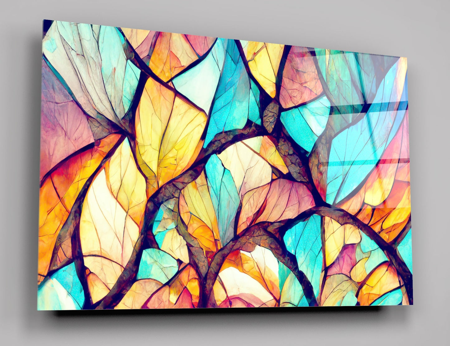 Stained Glass Fractal Colorful Photo Realistic 3d Illustration High Gloss Acrylic Glass Wall Art Ready To Hang