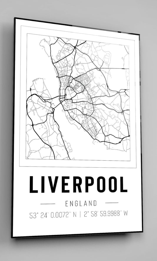 Liverpool England City Map With Co Ordinates High Gloss Acrylic Glass Wall Art Ready To Hang