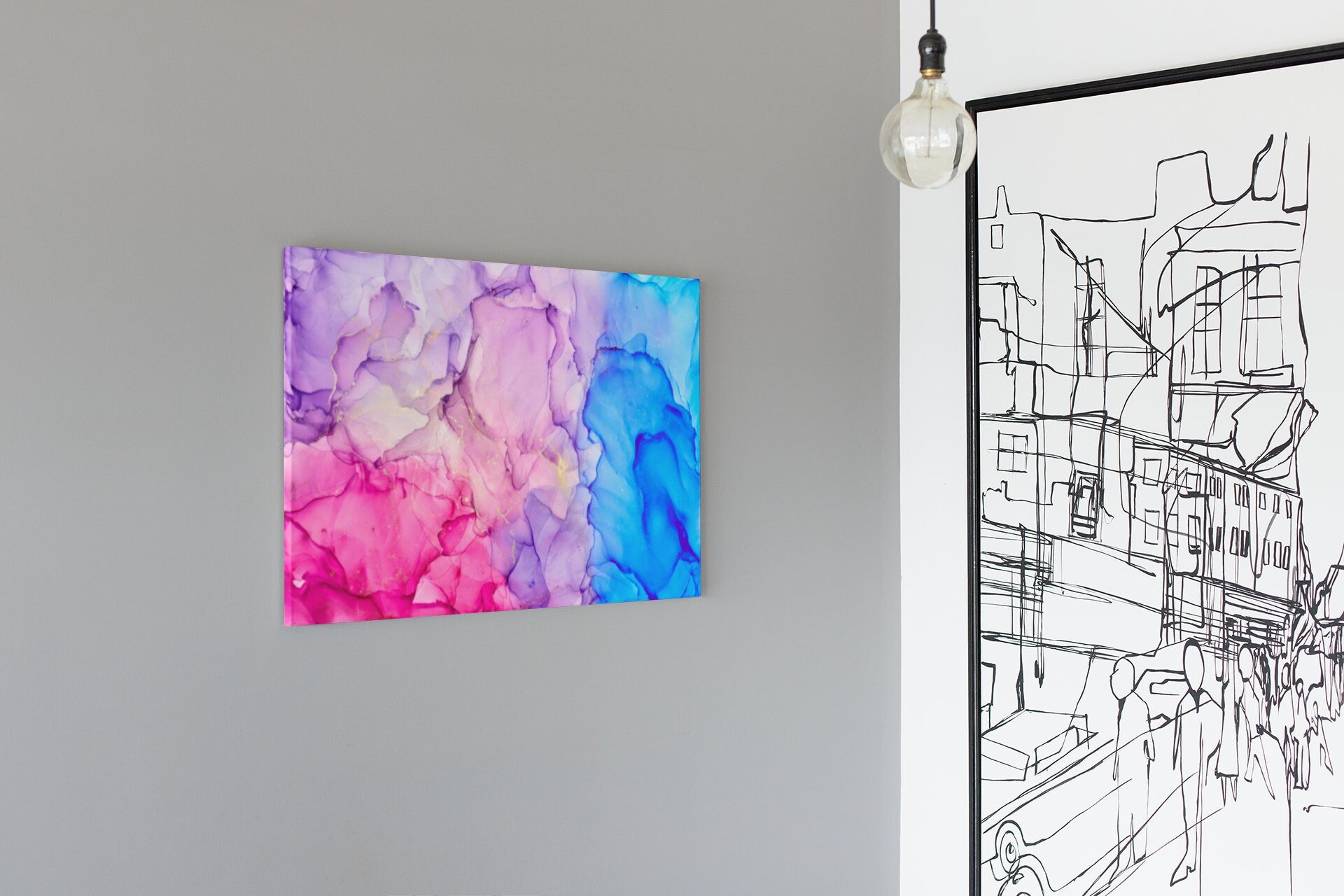 Translucent Alcohol Ink Abstract Multicolored Marble Texture, High Gloss Acrylic Glass Wall Art Ready To Hang