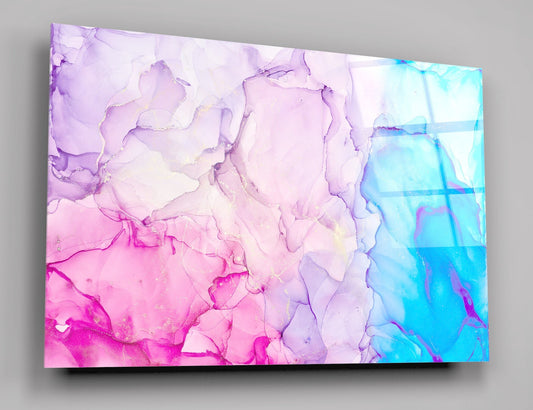 Translucent Alcohol Ink Abstract Multicolored Marble Texture, High Gloss Acrylic Glass Wall Art Ready To Hang