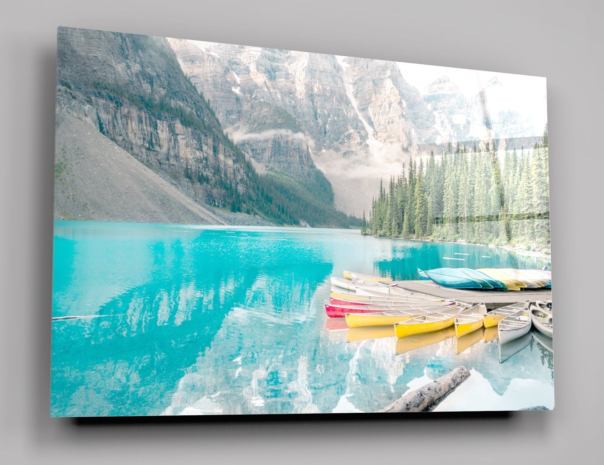 Beautiful Moraine Lake In Banff National Park, Alberta, Canada High Gloss Acrylic Glass Wall Art Ready To Hang