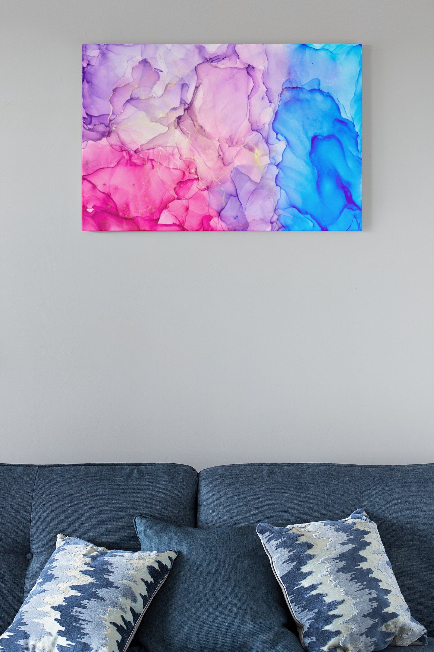 Translucent Alcohol Ink Abstract Multicolored Marble Texture, High Gloss Acrylic Glass Wall Art Ready To Hang