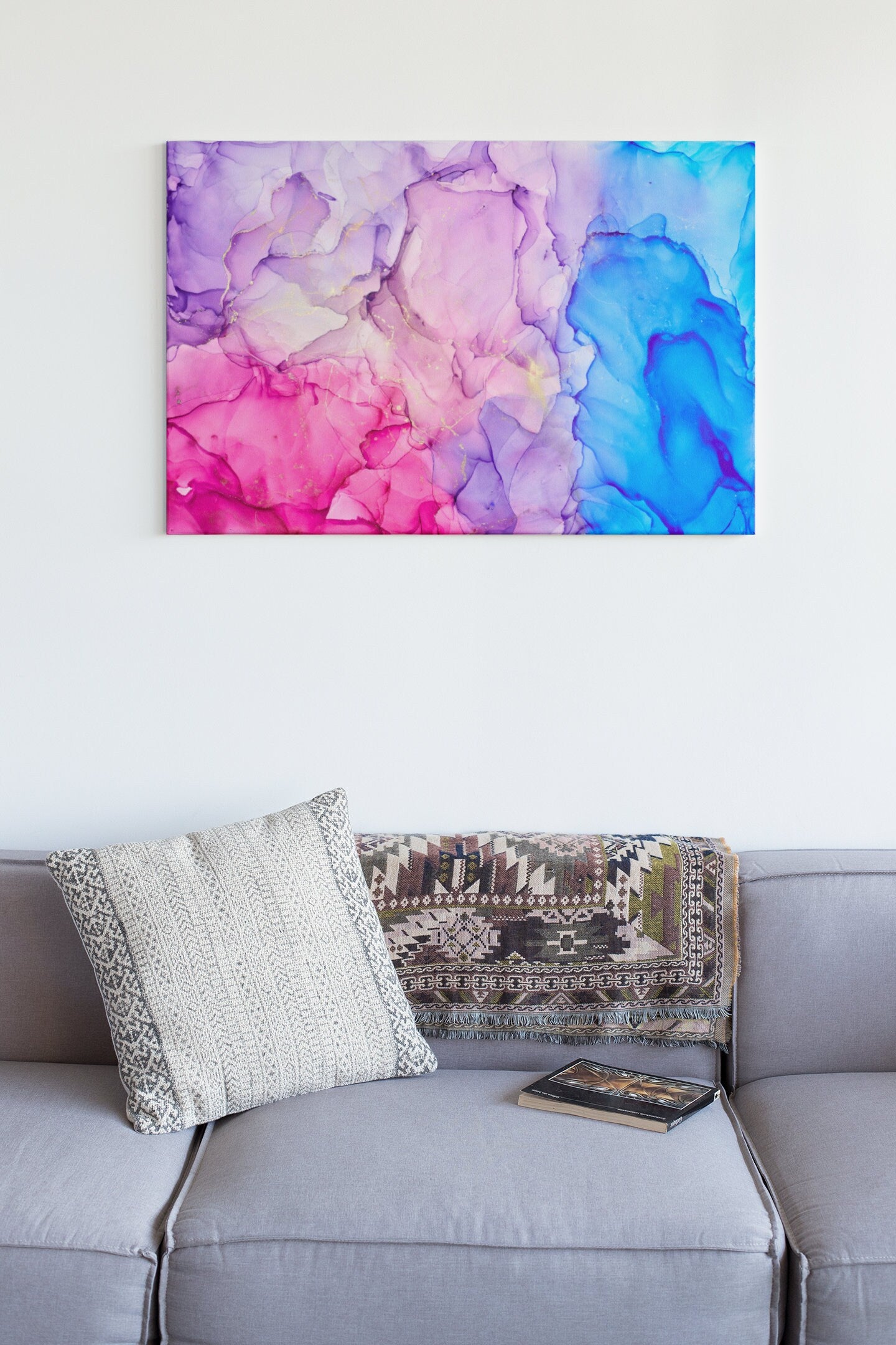 Translucent Alcohol Ink Abstract Multicolored Marble Texture, High Gloss Acrylic Glass Wall Art Ready To Hang