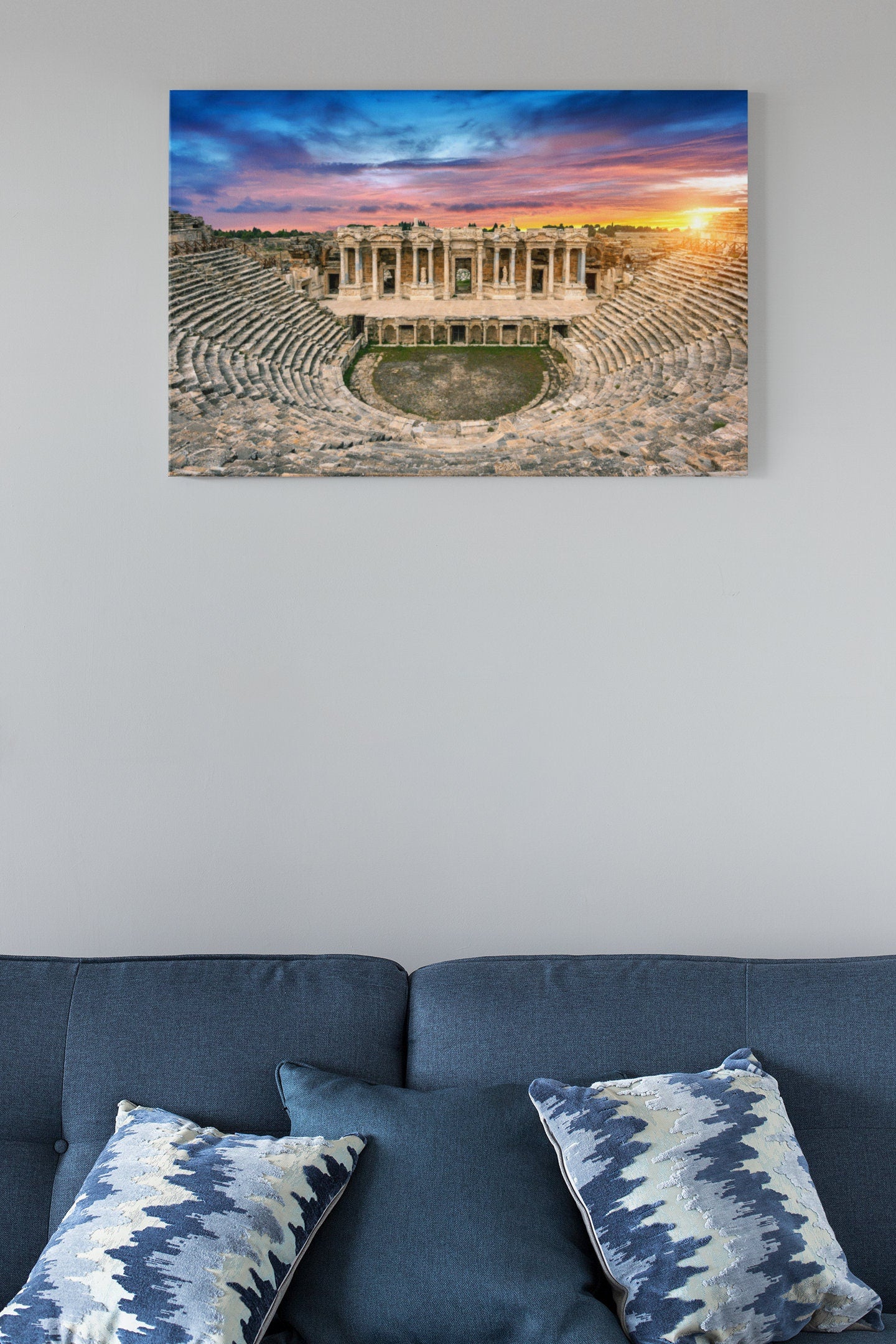 Amphitheater In Ancient City Of Hierapolis At Sunset, Pamukkale In Turkey High Gloss Acrylic Glass Wall Art Ready To Hang