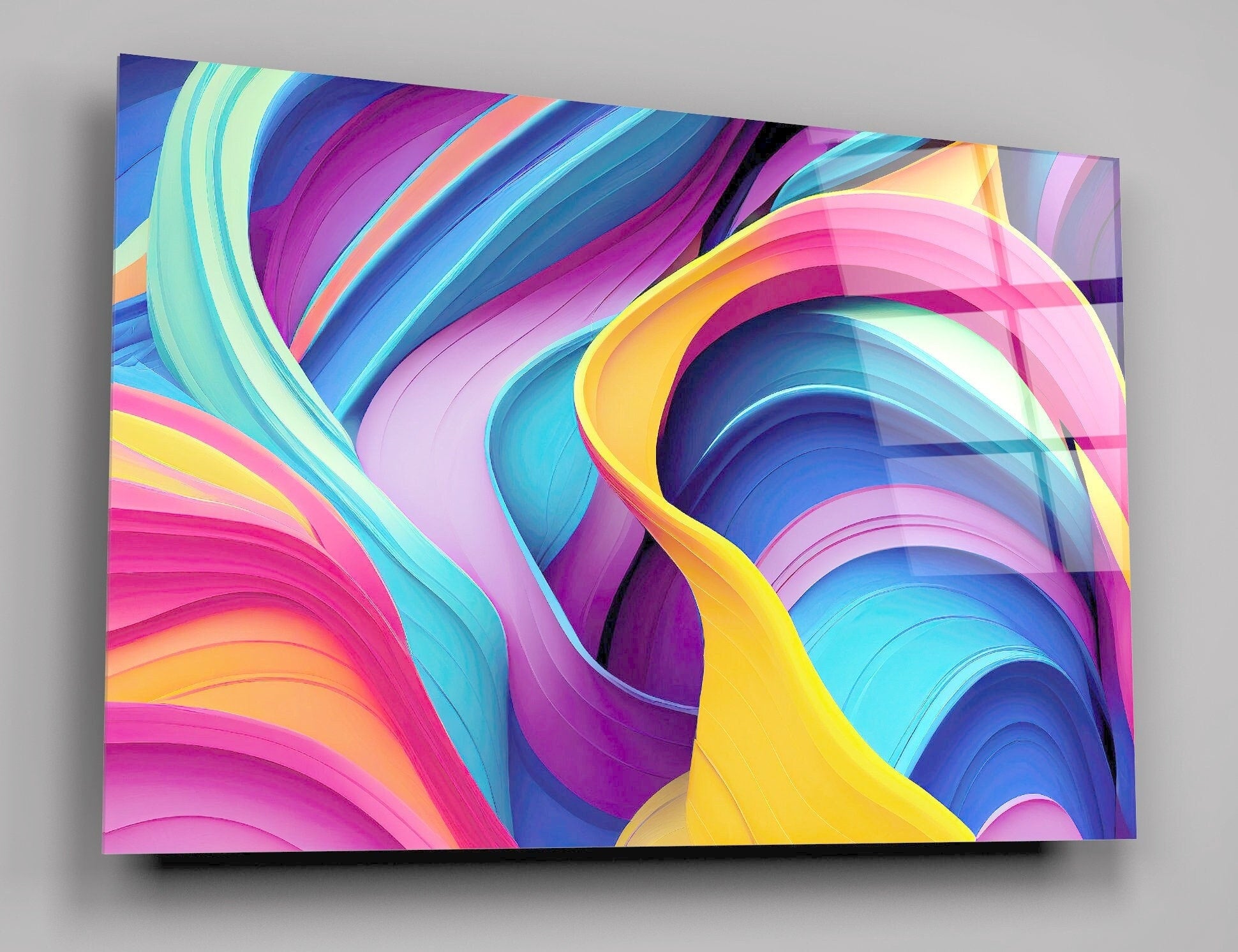 Abstract Curved Brush Stroke Background High Gloss Acrylic Glass Wall Art Ready To Hang