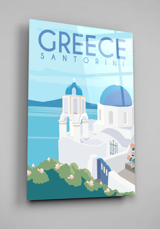 Santorini Greece Travel Print High Gloss Acrylic Glass Wall Art Ready To Hang