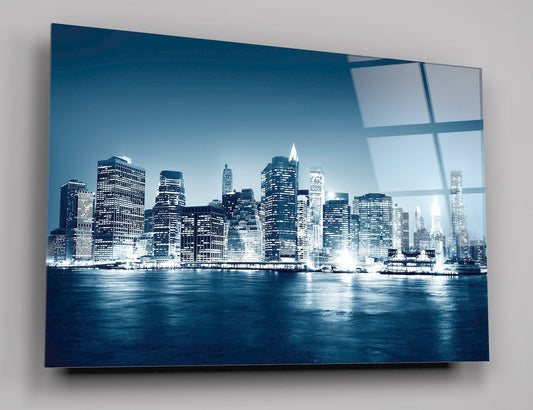 A View Of New York City At Night Time High Gloss Acrylic Glass Wall Art Ready To Hang