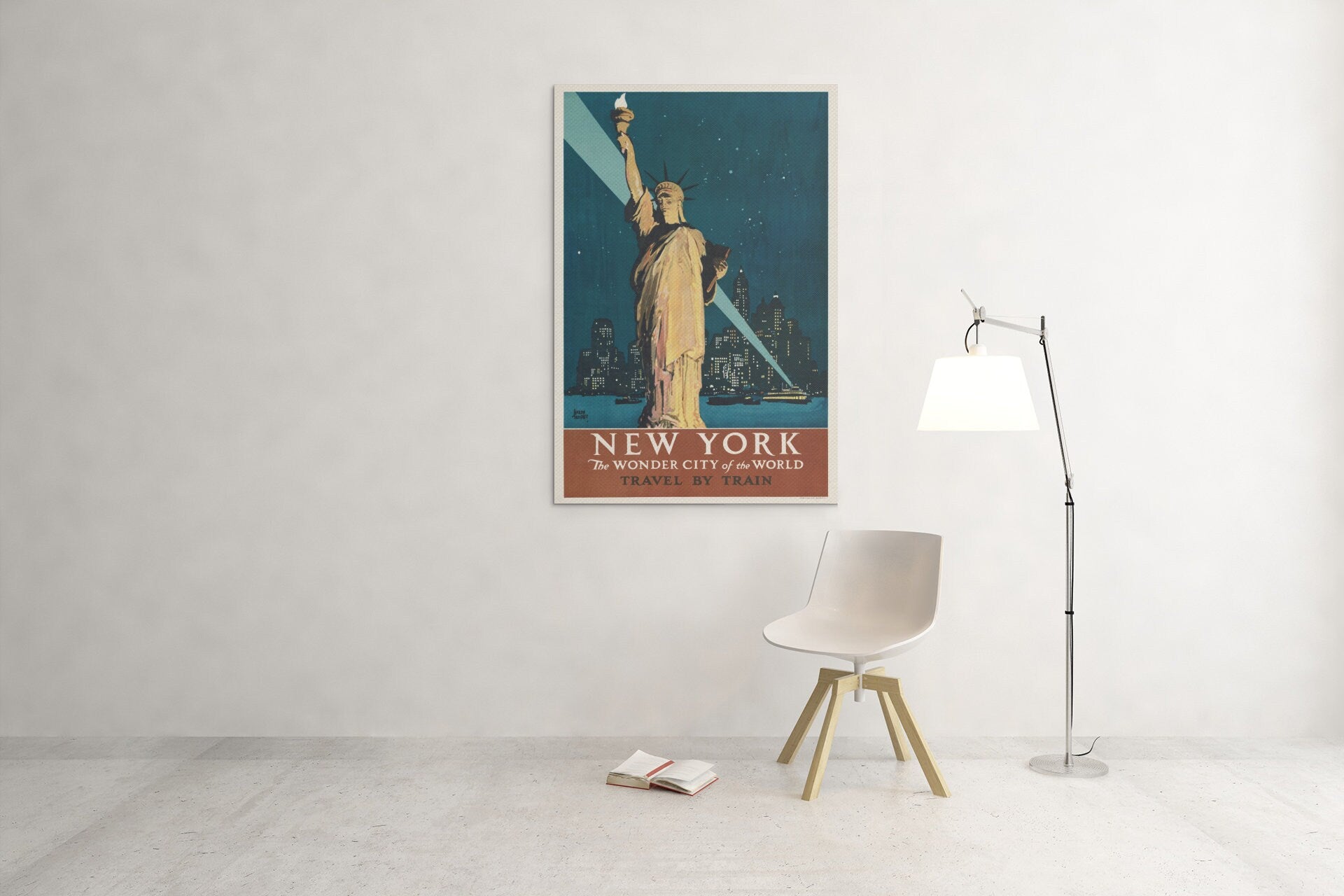 New York The Wonder City Of The World Travel By Train (1927) Travel Print By Adolph Treidler High Gloss Acrylic Glass Wall Art Ready To Hang