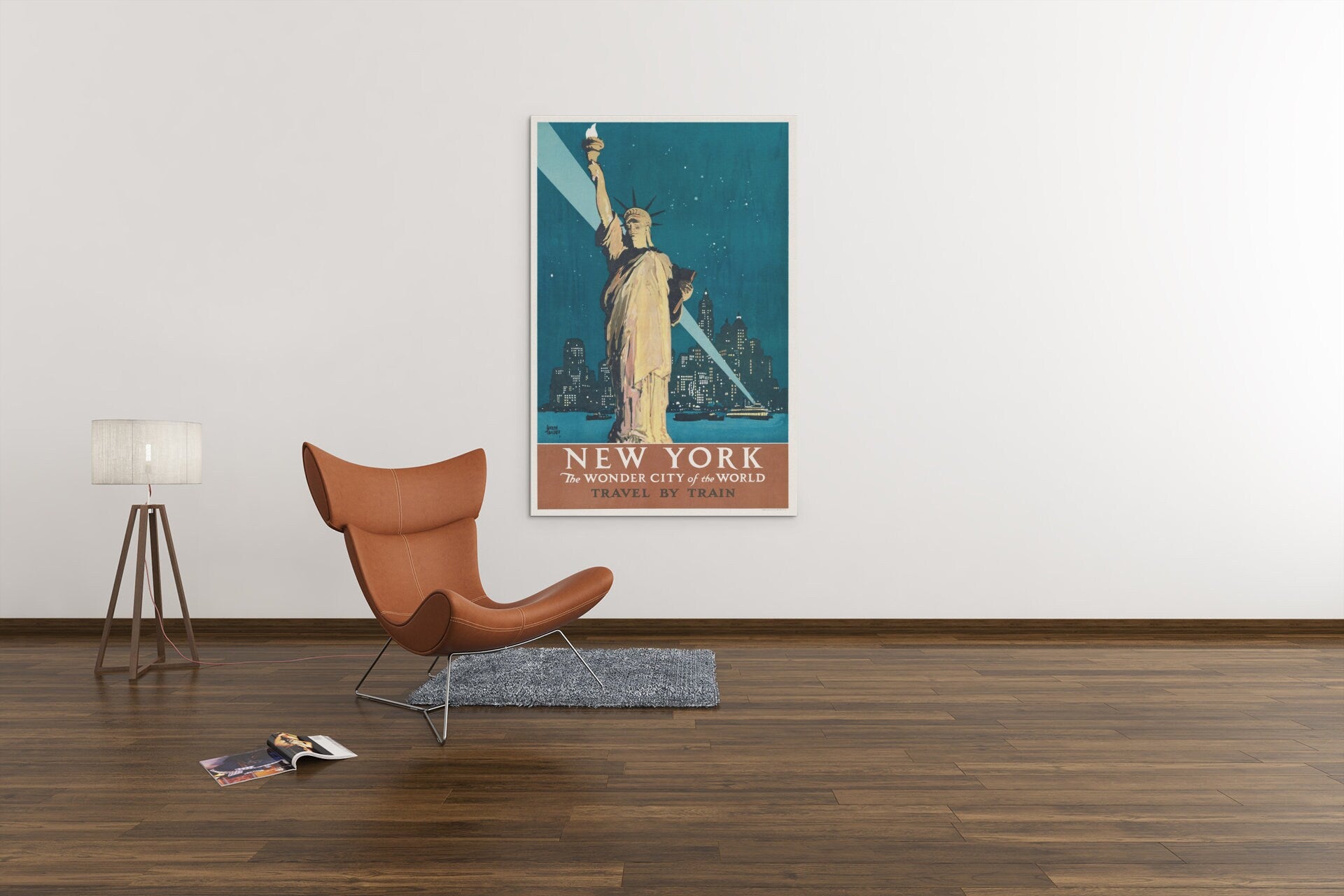 New York The Wonder City Of The World Travel By Train (1927) Travel Print By Adolph Treidler High Gloss Acrylic Glass Wall Art Ready To Hang