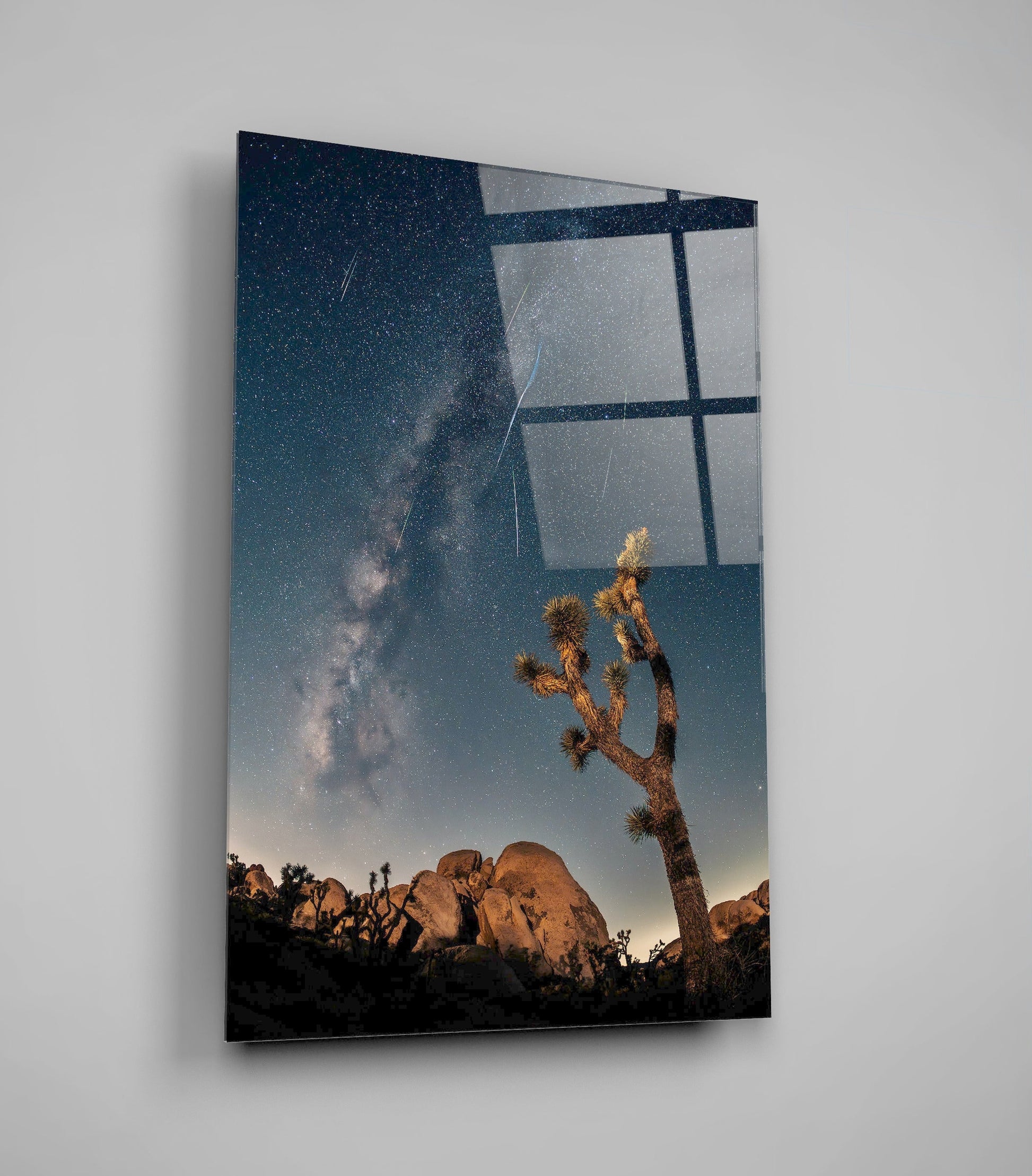 Night Sky With A Shooting Star And A Joshua Tree High Gloss Acrylic Glass Wall Art Ready To Hang